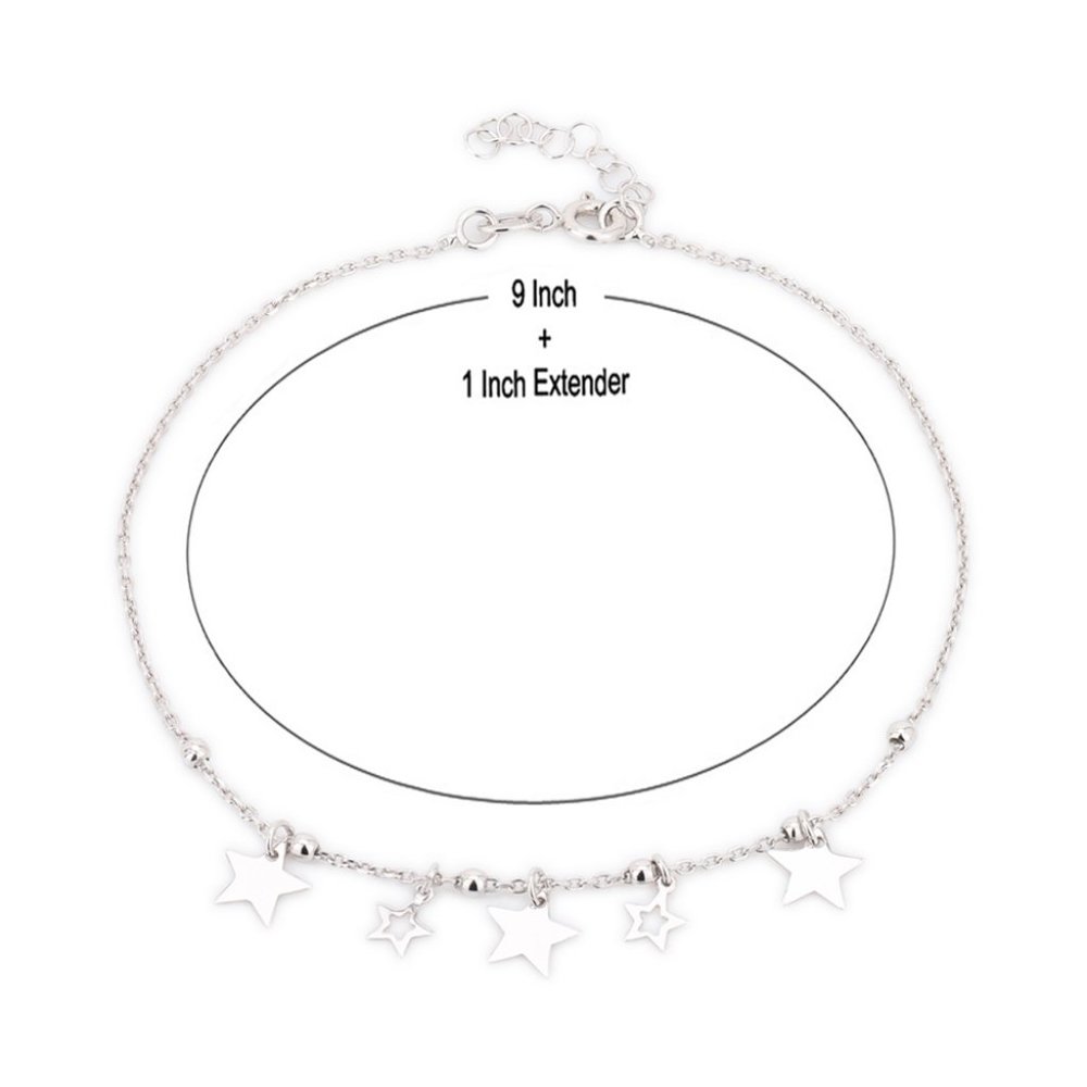 Vanbelle Sterling Silver Jewelry Big & Small Multi-Star Anklet - Picture 4 of 7